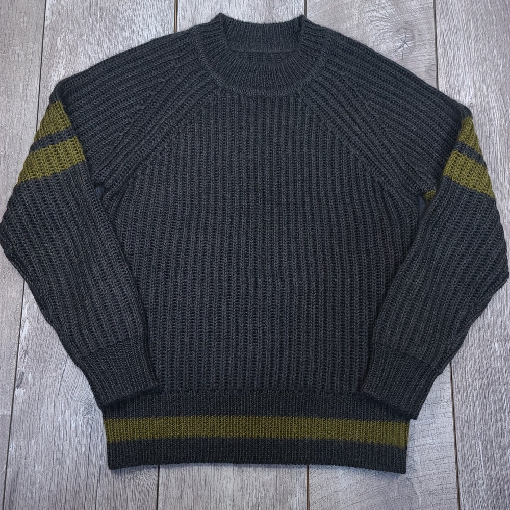 7 For All Mankind Sweater Mens Small Grey Alpaca Wool Blend Striped Ribbed Knit